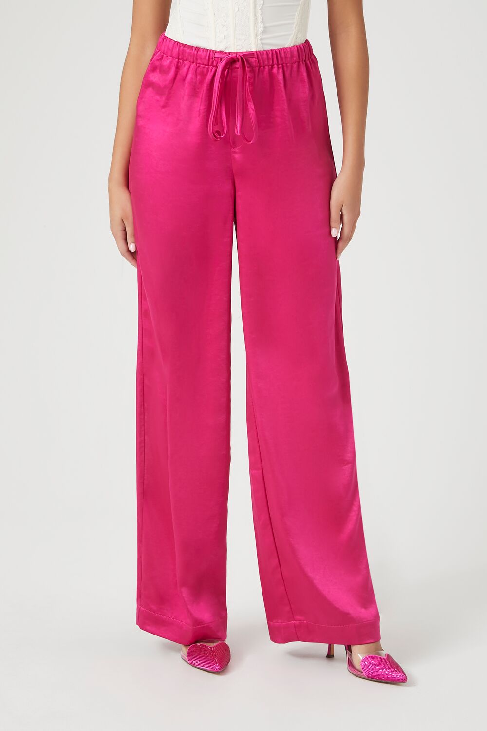 Satin Drawstring Wide-Leg Pants