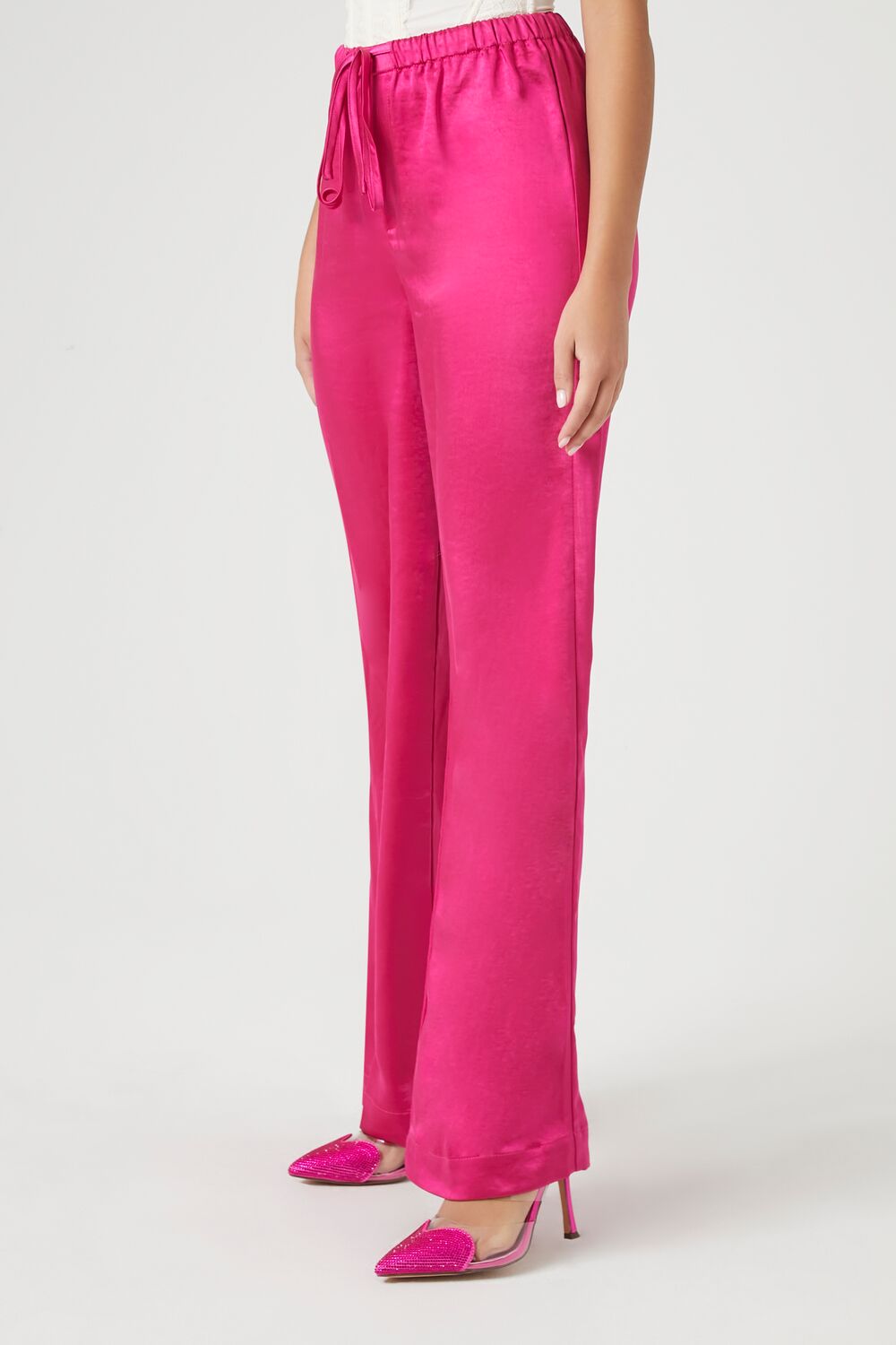 Satin Drawstring Wide-Leg Pants