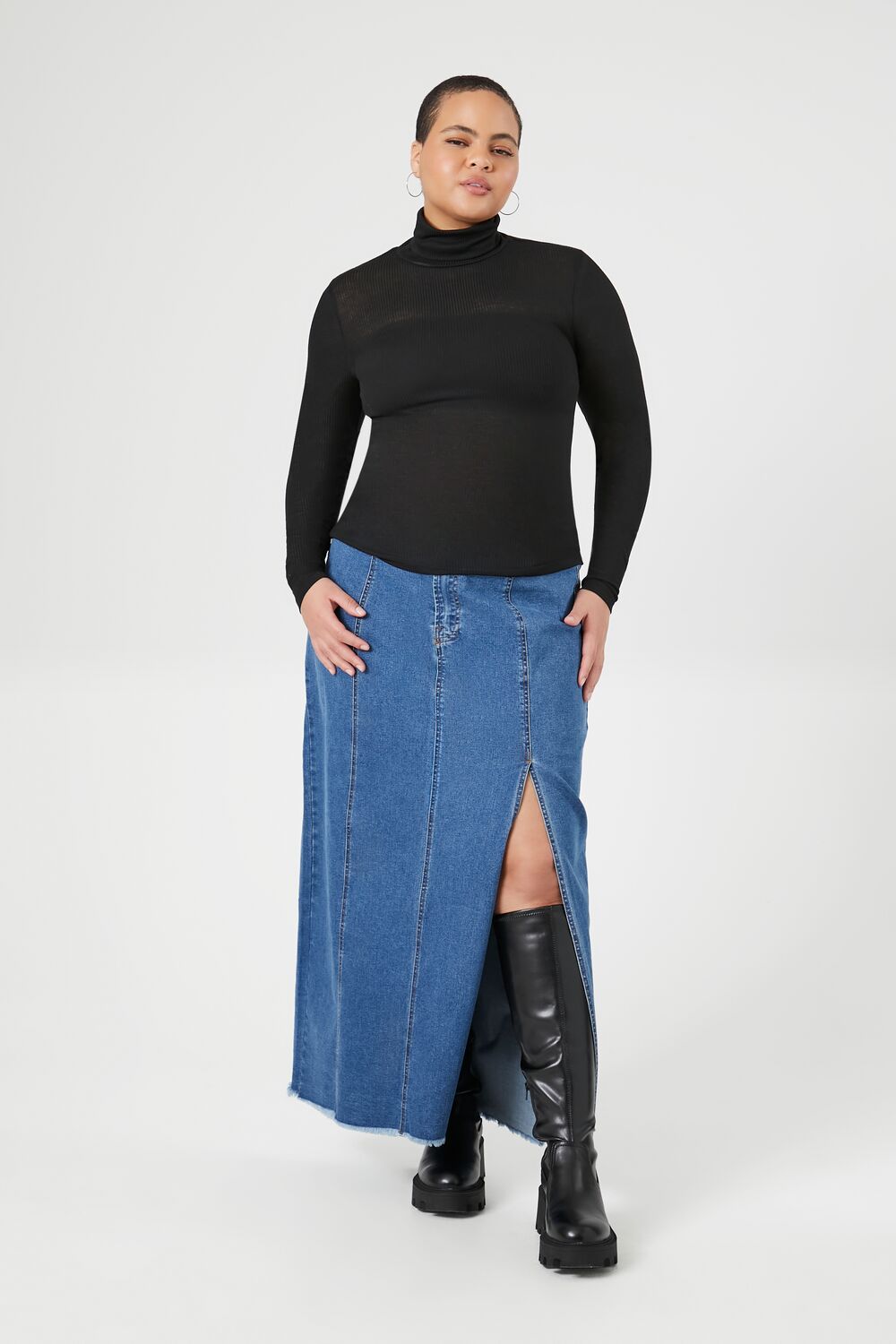 Plus Size Ribbed Knit Turtleneck Top