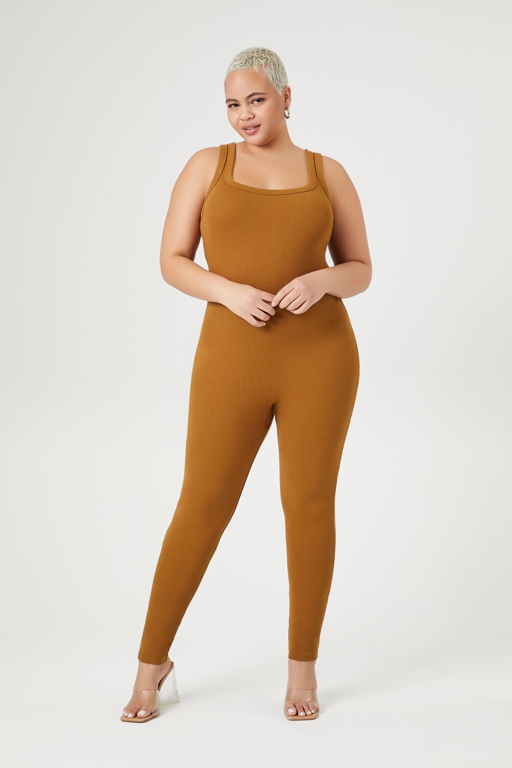 Plus Size Ribbed Knit Tank Jumpsuit