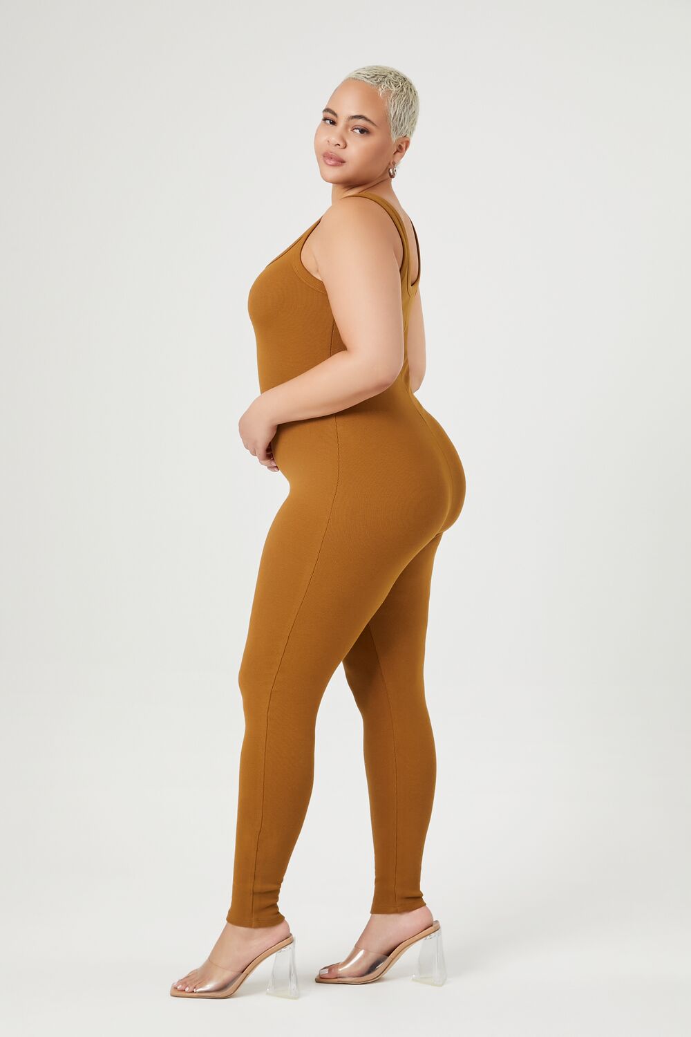 Plus Size Ribbed Knit Tank Jumpsuit