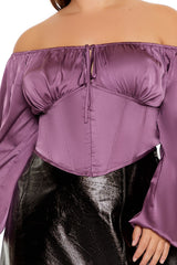 Plus Size Off-the-Shoulder Satin Top