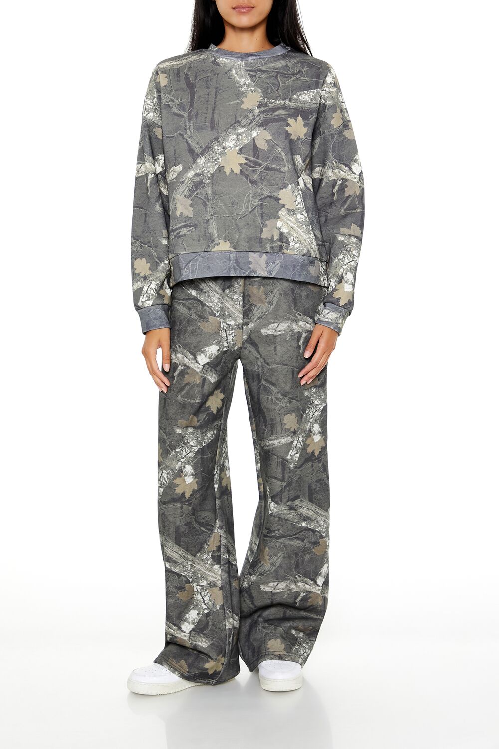 Fleece Leaf Print Pullover