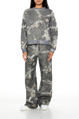 Fleece Leaf Print Pullover