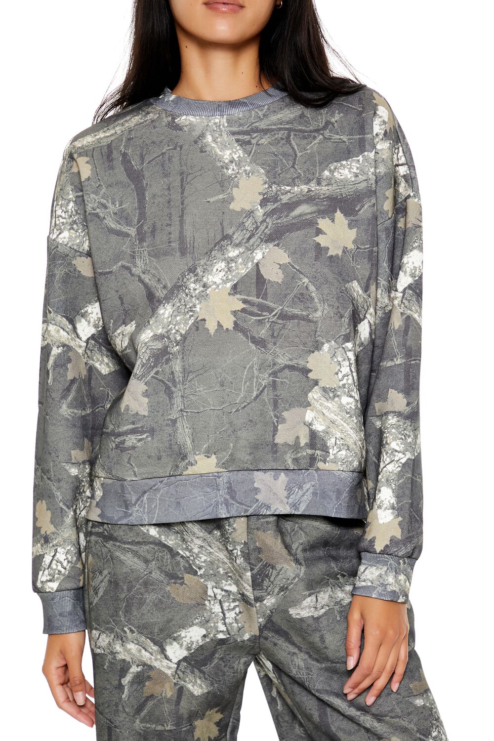 Fleece Leaf Print Pullover