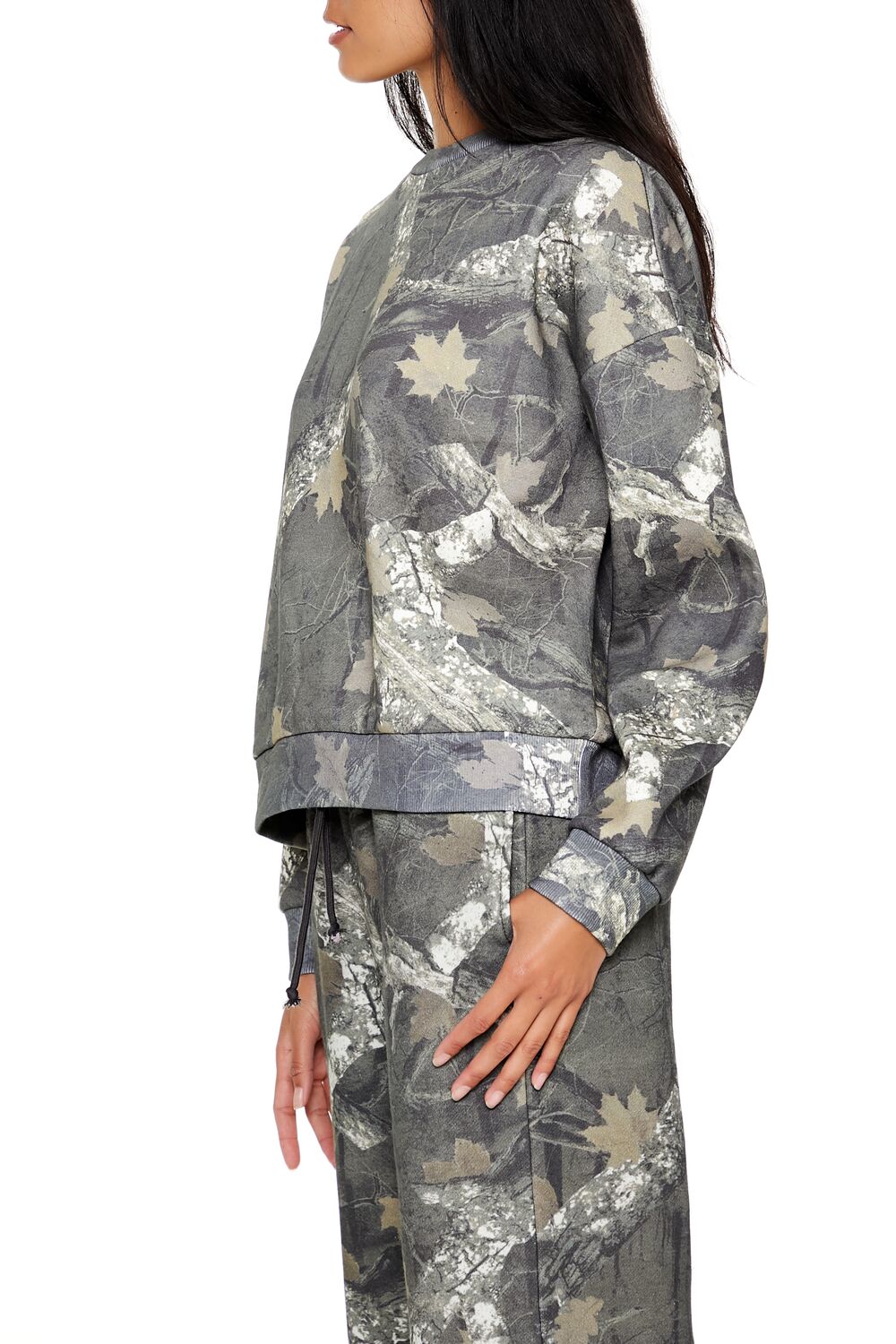 Fleece Leaf Print Pullover
