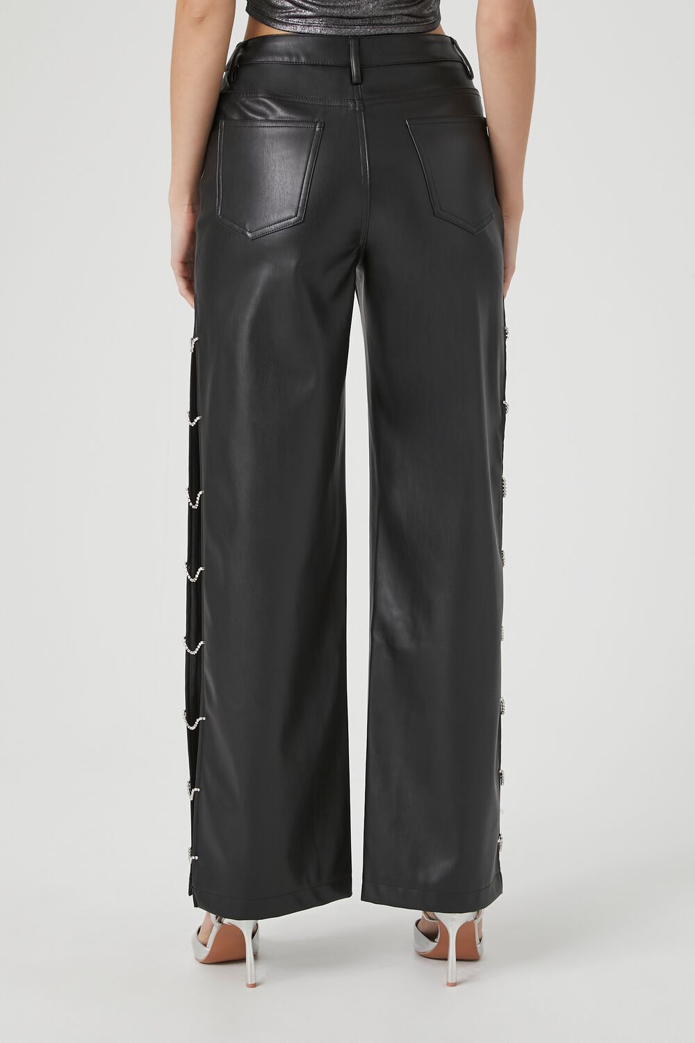 Faux Leather Rhinestone Chain Pants