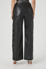 Faux Leather Rhinestone Chain Pants