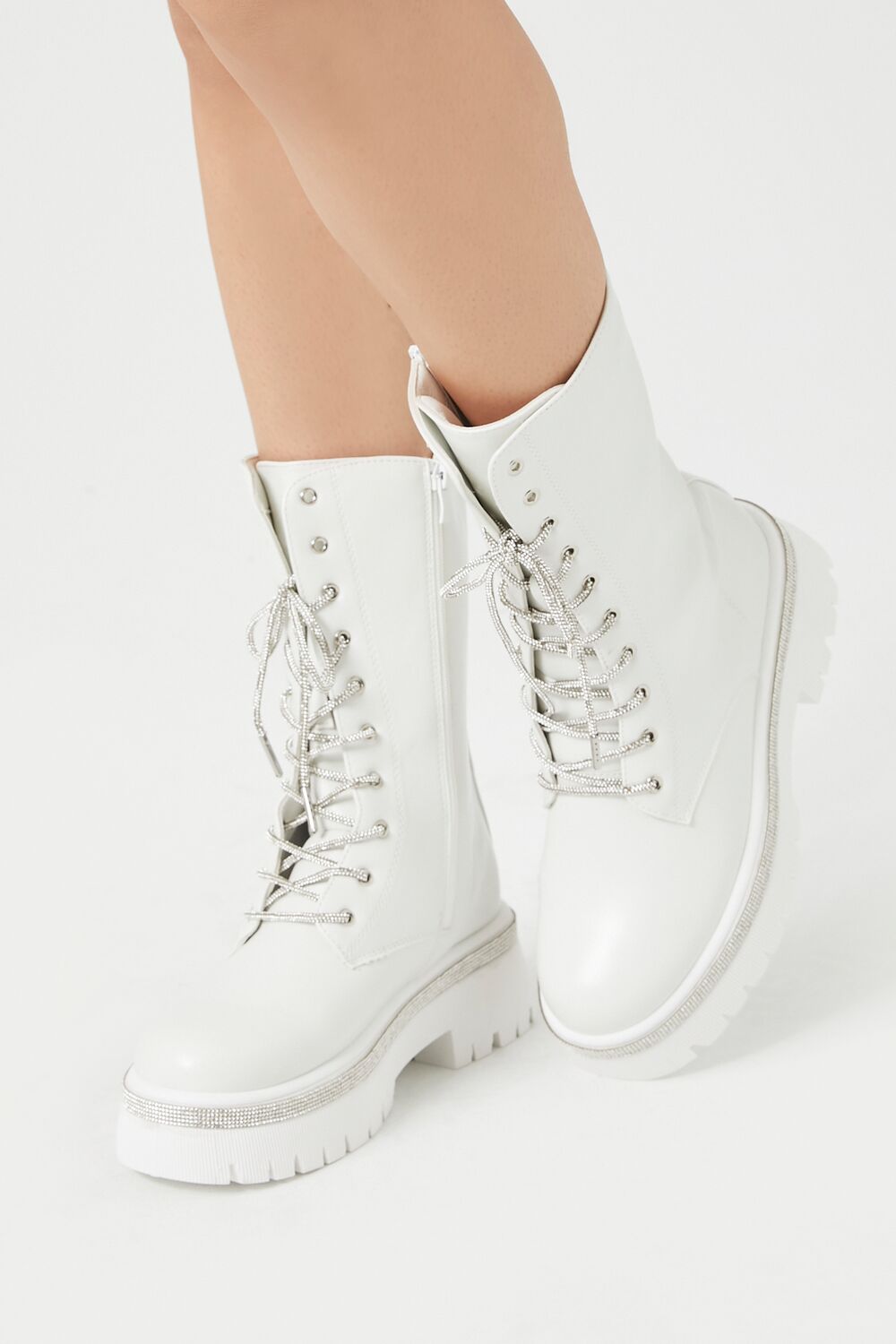 Rhinestone-Trim Combat Boots
