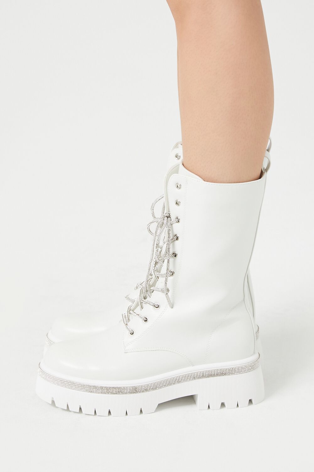 Rhinestone-Trim Combat Boots