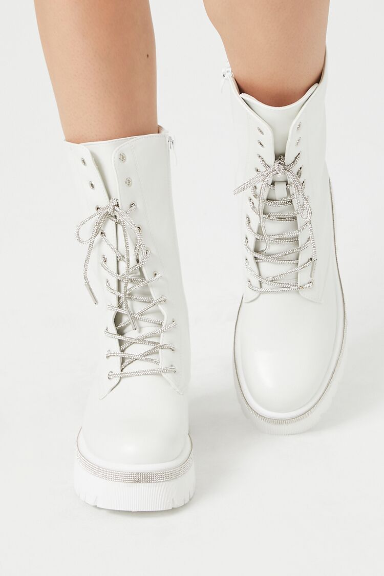 Rhinestone-Trim Combat Boots