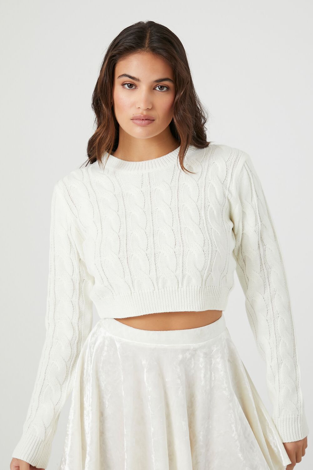 Cropped Cable Knit Sweater