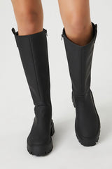 Faux Leather Lug-Sole Boots