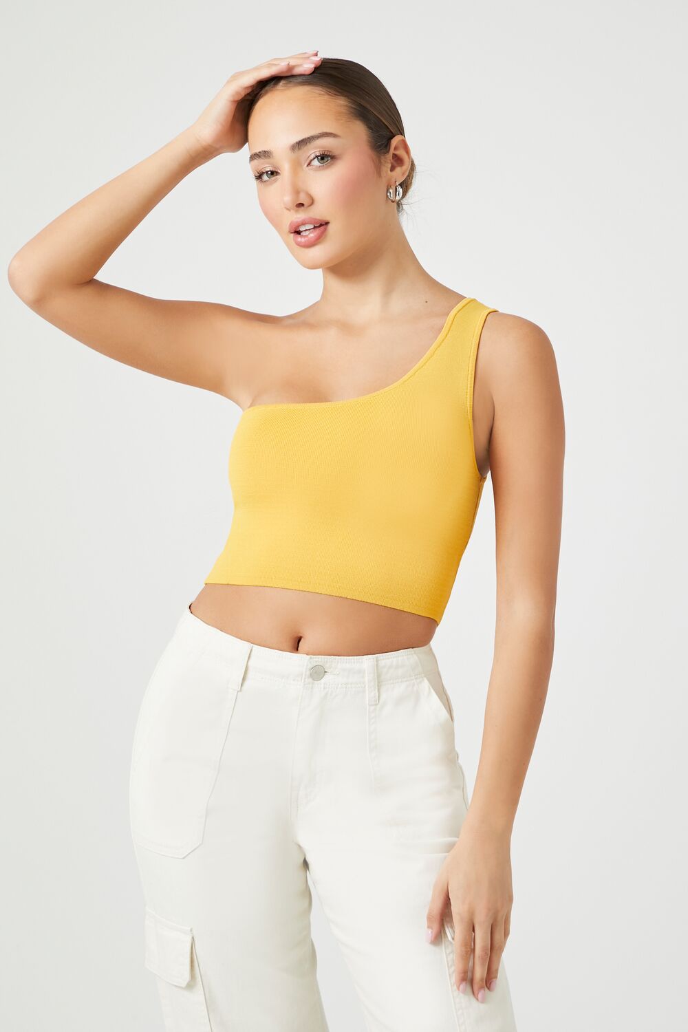 Sweater-Knit One-Shoulder Crop Top