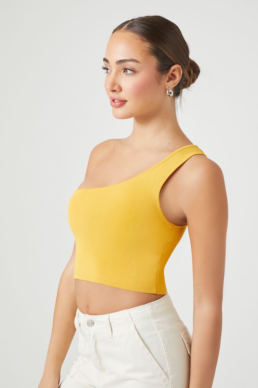 Sweater-Knit One-Shoulder Crop Top