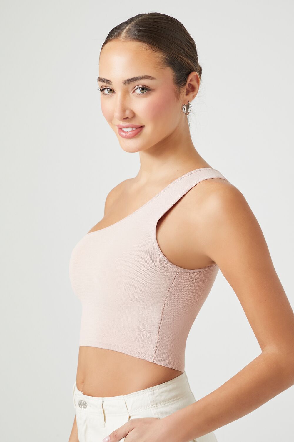 Sweater-Knit One-Shoulder Crop Top