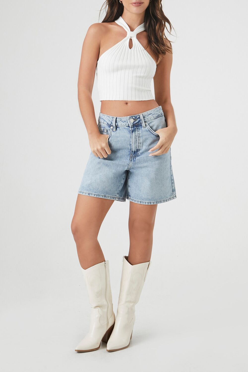 Ribbed Knit Halter Crop Top