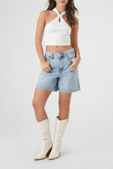 Ribbed Knit Halter Crop Top