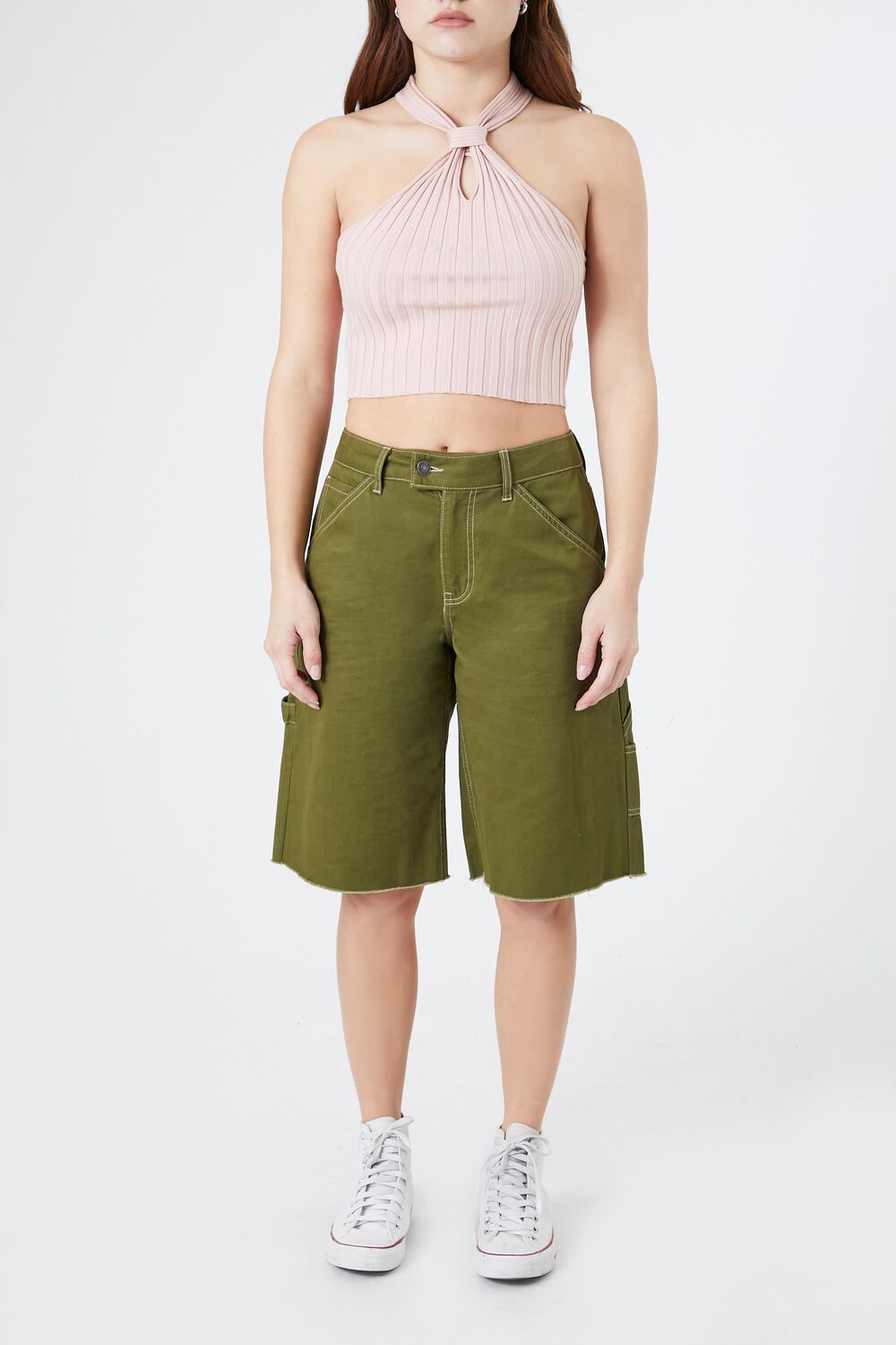Ribbed Knit Halter Crop Top