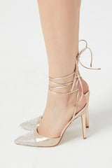 Pointed Rhinestone Lace-Up Heels