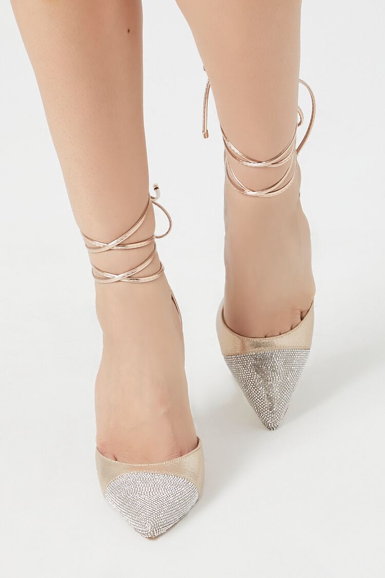 Pointed Rhinestone Lace-Up Heels