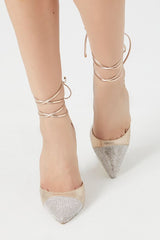 Pointed Rhinestone Lace-Up Heels