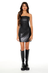 Faux Leather Tube Mini Dress