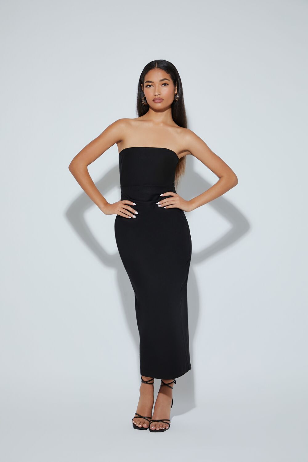 Strapless Slit Midi Dress