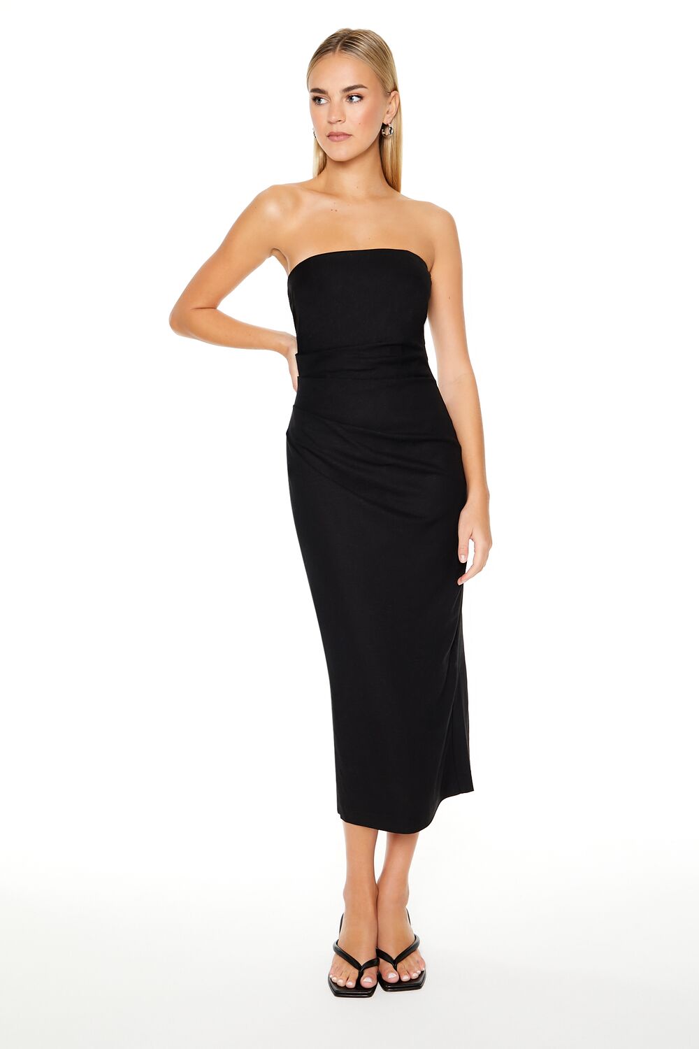 Strapless Slit Midi Dress