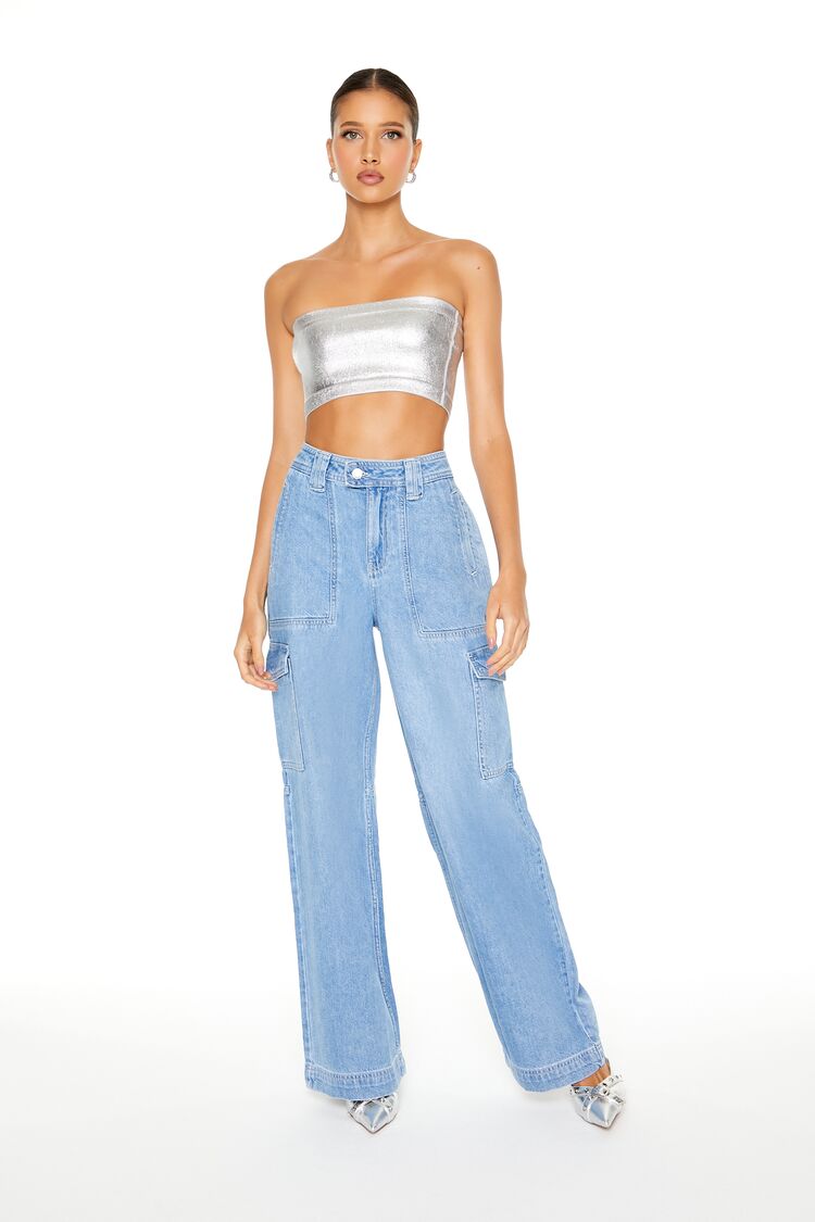 High-Rise Cargo Flare Jeans