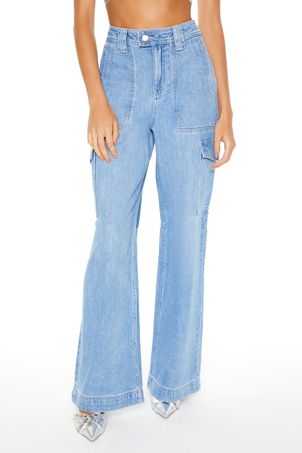 High-Rise Cargo Flare Jeans
