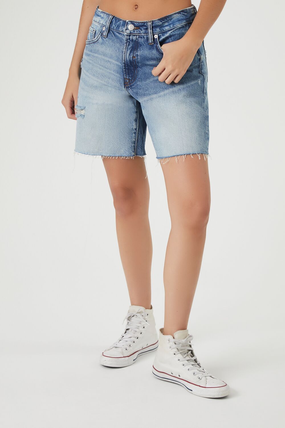 Distressed Denim Bermuda Shorts