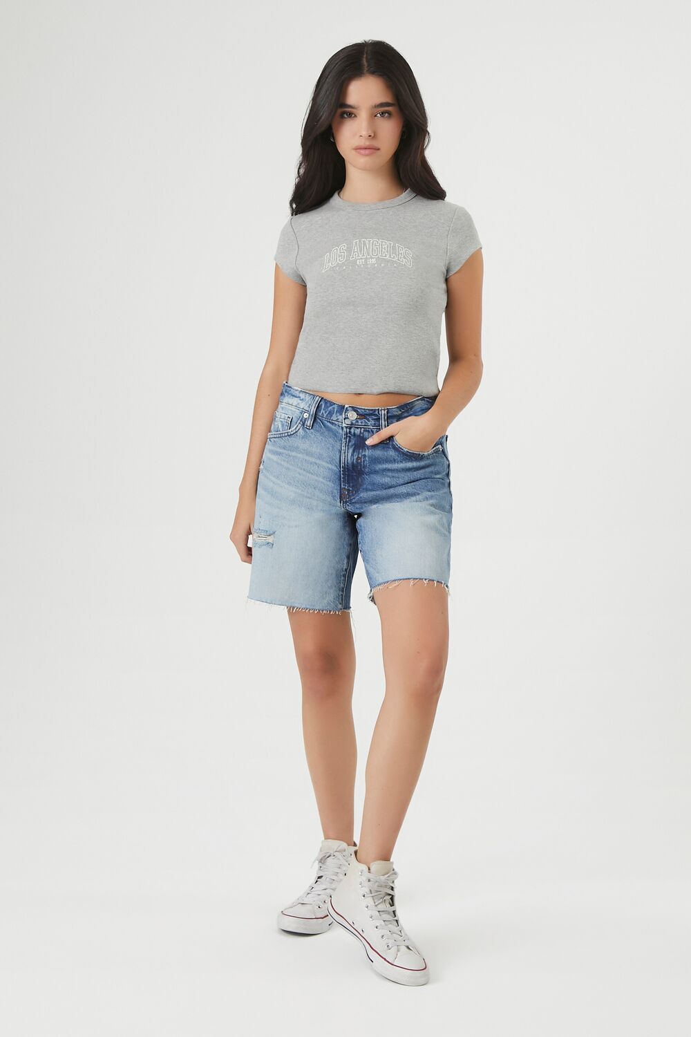 Distressed Denim Bermuda Shorts