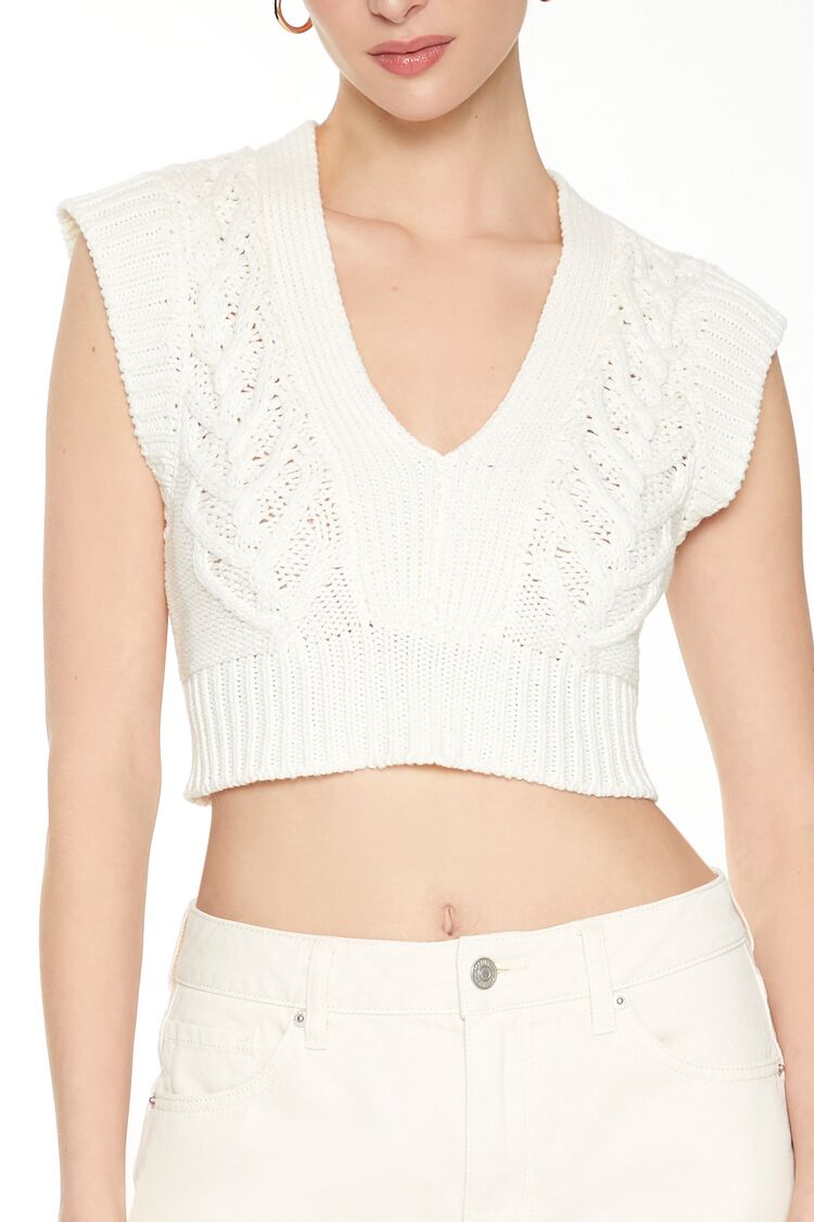 Cropped Cable Knit Sweater Vest