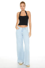 Sweater-Knit Bustier Halter Top