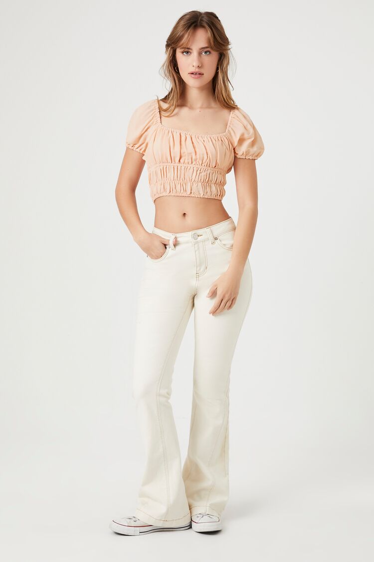 Shirred Puff-Sleeve Crop Top