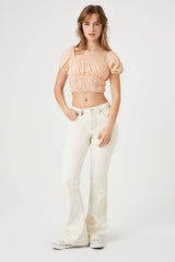 Shirred Puff-Sleeve Crop Top