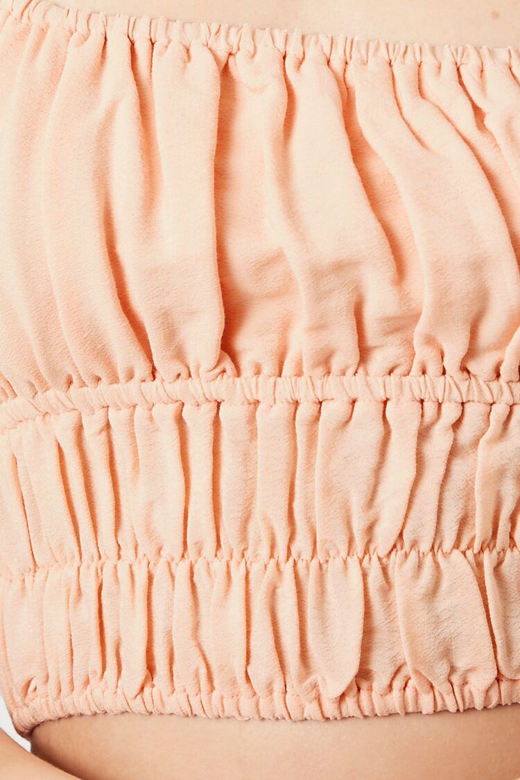 Shirred Puff-Sleeve Crop Top