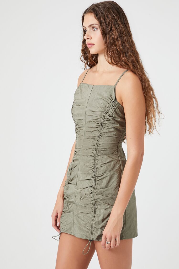 Ruched Toggle Drawstring Mini Dress