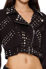 Studded Denim Moto Jacket