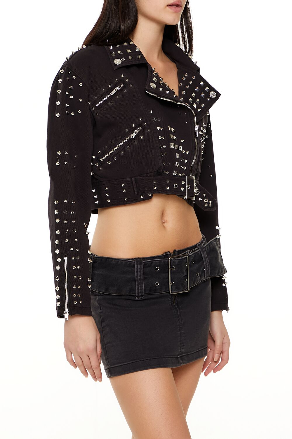 Studded Denim Moto Jacket