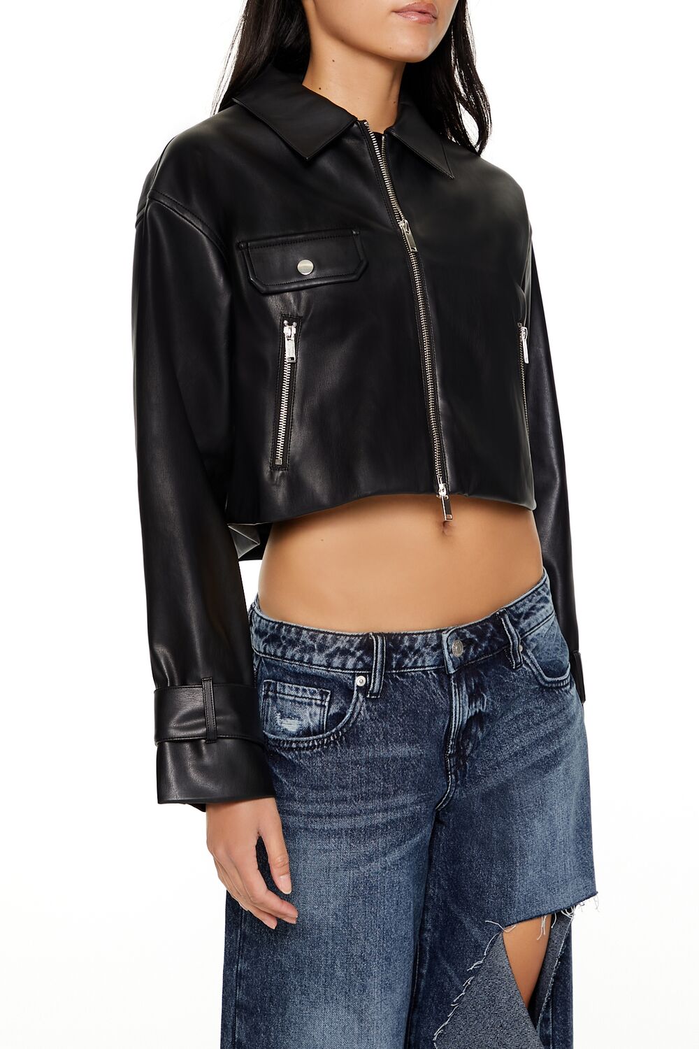 Cropped Faux Leather Moto Jacket