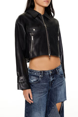 Cropped Faux Leather Moto Jacket