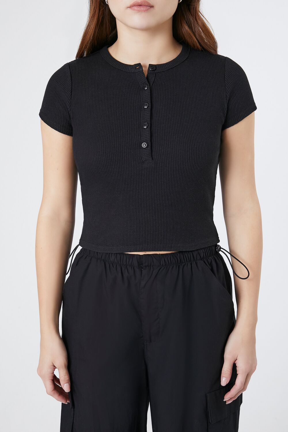 Ribbed Henley Crop Top