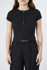 Ribbed Henley Crop Top