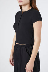 Ribbed Henley Crop Top