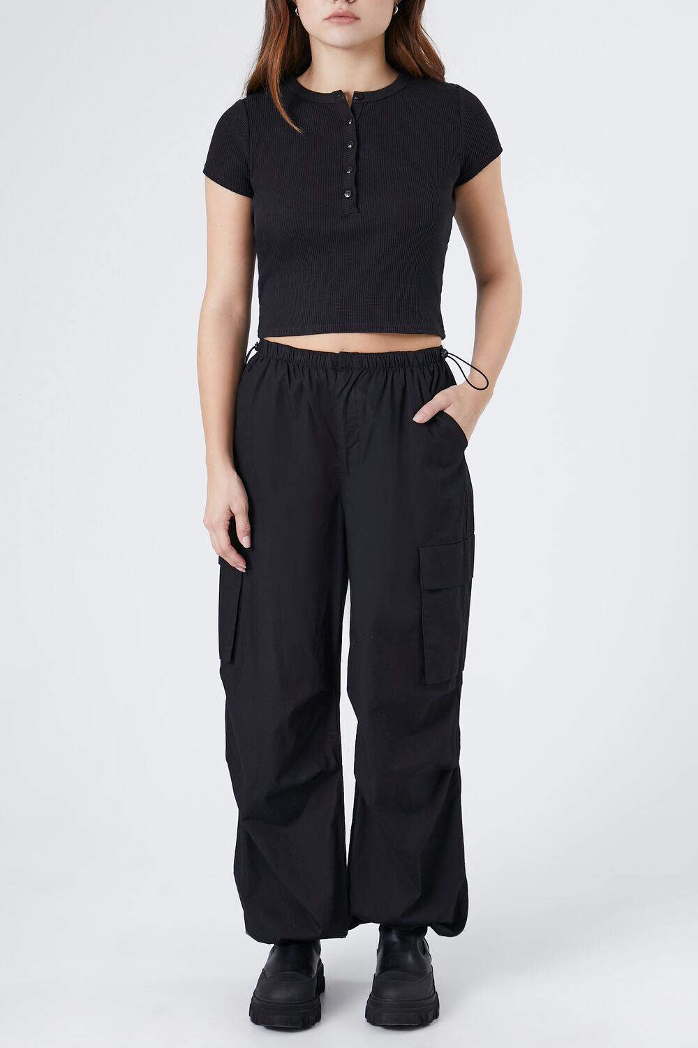 Ribbed Henley Crop Top