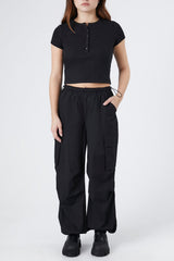 Ribbed Henley Crop Top