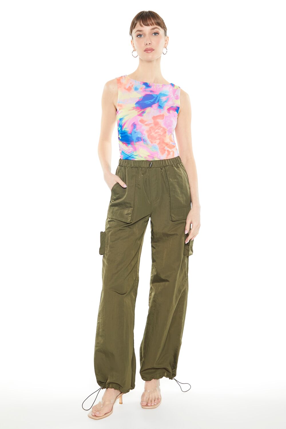 Ruched Tie-Dye Mesh Bodysuit