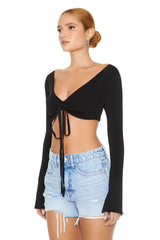 Tie-Front Sweater-Knit Crop Top